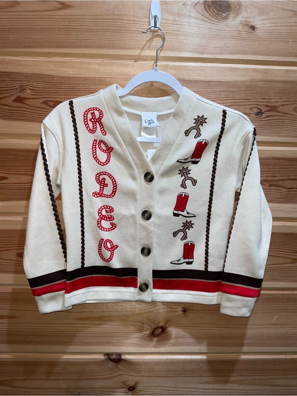 Cruel Girl Cream Rodeo Cardigan with Red & Brown Accents